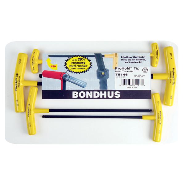 Bondhus 75146, Set of 6 ProHold Balldriver T-Handles 5/32 - 3/8, PBTX60