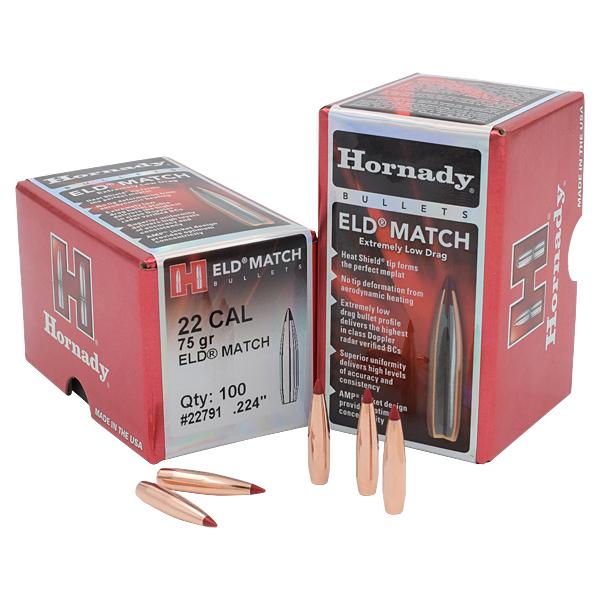 Hornady ELD Match Bullets 22 Calibre (0.224" diameter) 75 Grain Polymer Tip 100/Box