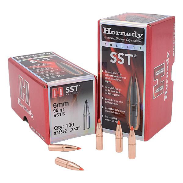 Hornady SST Bullets 243 Calibre, 6mm (0.243" diameter) 95 Grain InterLock Polymer Tip Spitzer 100/Box