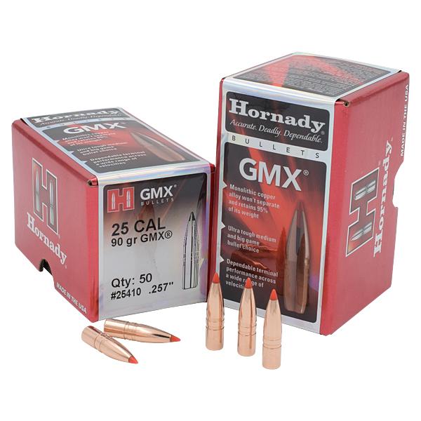 Hornady GMX Bullets 25 Calibre (0.257" diameter) 90 Grain  Polymer Tip Lead-Free 50/Box