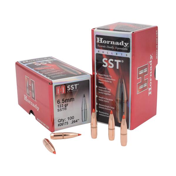 Hornady SST Bullets 264 Calibre, 6.5MM (0.264" diameter) 123 Grain Polymer Tip Spitzer 100/Box