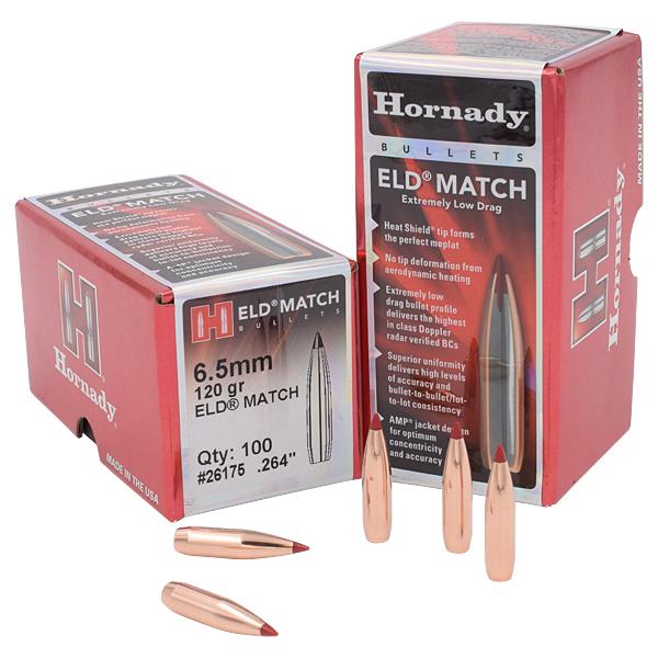 Hornady ELD Match Bullets 6.5MM (0.264" diameter) 120 Grain Polymer Tip Boat Tail 100/Box