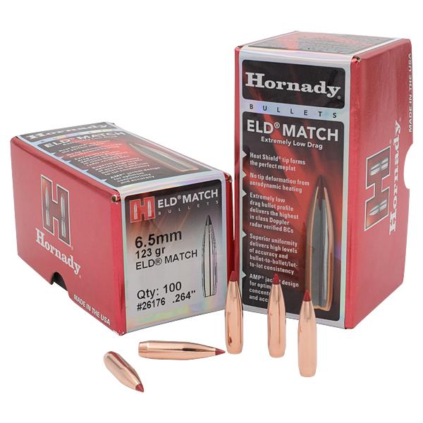 Hornady ELD Match Bullets 6.5MM (0.264" diameter) 123 Grain Polymer Tip Boat Tail 100/Box