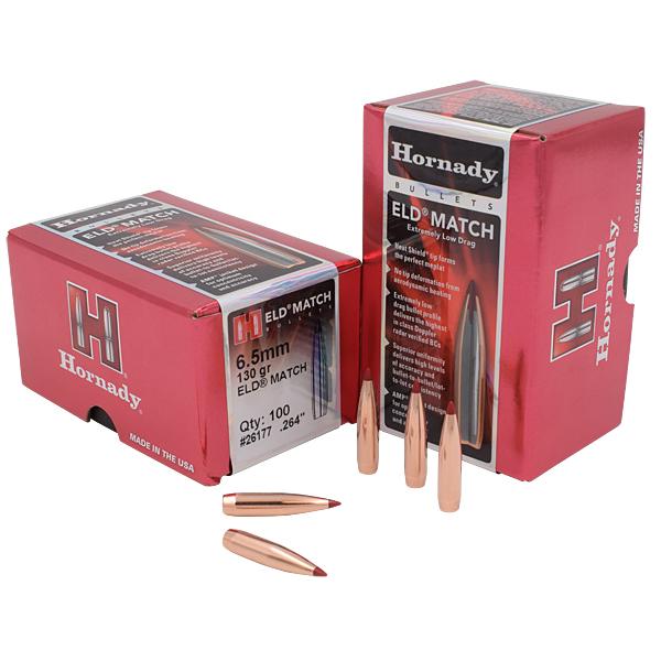 Hornady ELD Match Bullets 6.5MM (0.264" diameter) 130 Grain Polymer Tip Boat Tail 100/Box