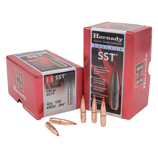Hornady SST Bullets 264 Calibre, 6.5MM (0.264" diameter) 129 Grain Polymer Tip Boat Tail 100/Box