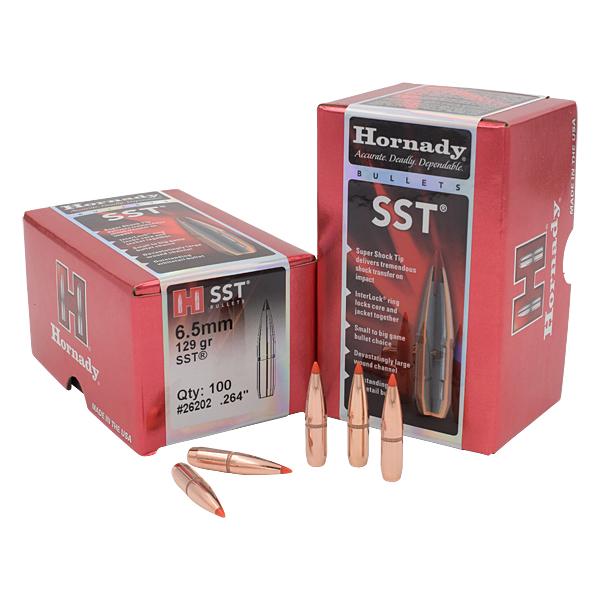 Hornady SST Bullets 264 Calibre, 6.5MM (0.264" diameter) 129 Grain Polymer Tip Boat Tail 100/Box