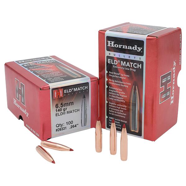 Hornady ELD Match Bullets 6.5MM (0.264" diameter) 140 Grain Polymer Tip Boat Tail 100/Box