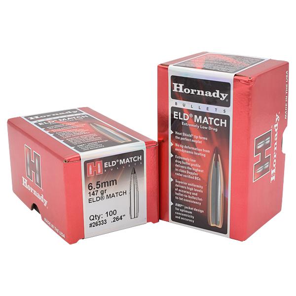 Hornady ELD Match Bullets 6.5MM (0.264" diameter) 147 Grain Polymer Tip Boat Tail 100/Box