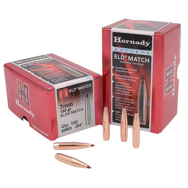 Hornady ELD Match Bullets 7MM (0.284" diameter) 180 Grain Polymer Tip Boat Tail 100/Box