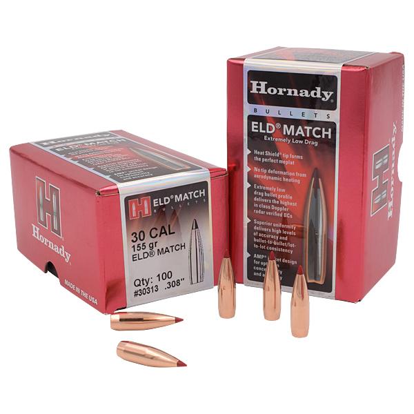 Hornady ELD Match Bullets 30 Calibre (0.308" diameter) 155 Grain Polymer Tip Boat Tail 100/Box