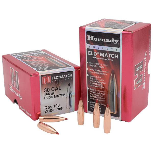 Hornady ELD Match Bullets 30 Calibre (0.308" diameter) 168 Grain Polymer Tip Boat Tail 100/Box