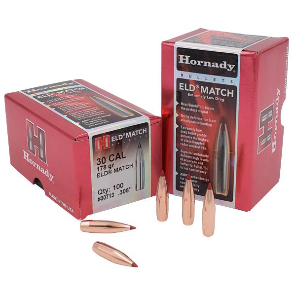 Hornady ELD Match Bullets 30 Calibre (0.308" diameter) 178 Grain Polymer Tip Boat Tail 100/Box