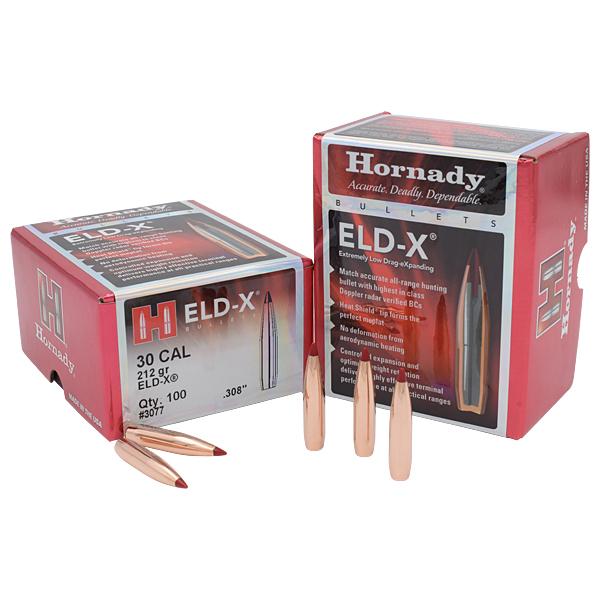 Hornady ELD-X Bullets 30 Calibre (0.308" diameter) 212 Grain, Polymer Tip Boat Tail 100/Box
