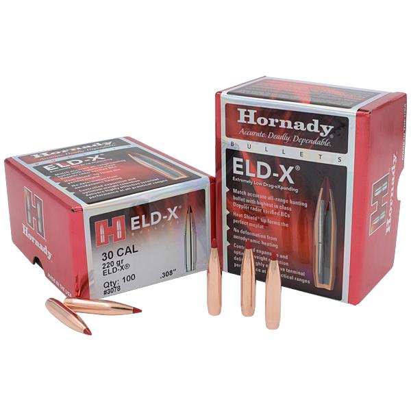 Hornady ELD-X Bullets 30 Calibre (0.308" diameter) 220 Grain, Polymer Tip Boat Tail 100/Box