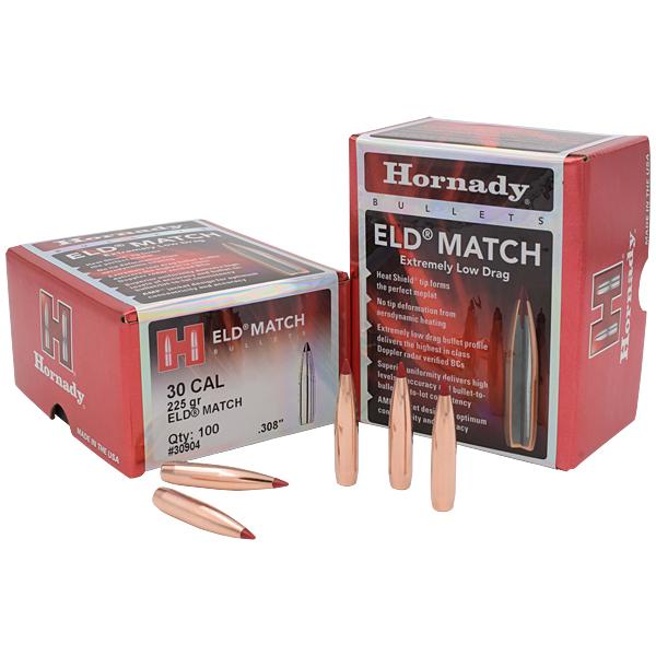 Hornady ELD Match Bullets 30 Calibre (0.308" diameter) 225 Grain Polymer Tip Boat Tail 100/Box