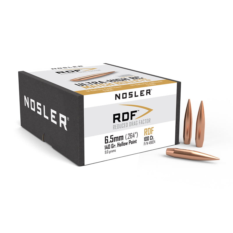 Nosler RDF Bullets 26 Calibre, 6.5MM (0.264" diameter) 140 Grain Hollow Point Boat Tail