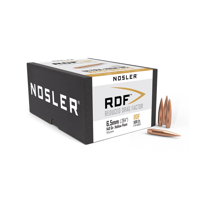 Nosler RDF Bullets 26 Calibre, 6.5MM (0.264" diameter) 140 Grain Hollow Point Boat Tail