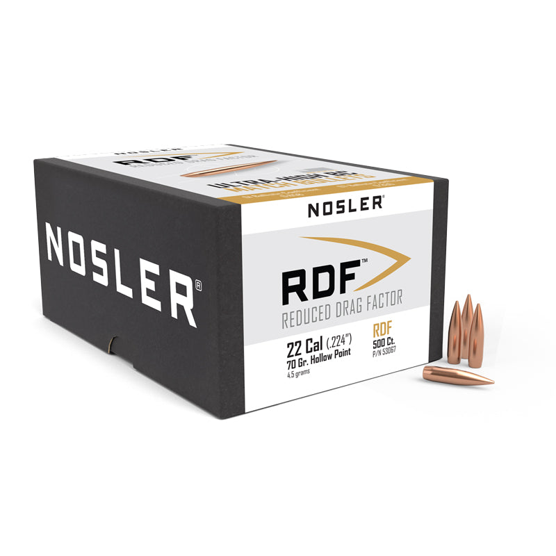 Nosler RDF Bullets 22 Calibre (0.224" diameter) 70 Grain Hollow Point Boat Tail