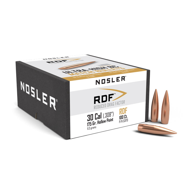 Nosler RDF Bullets 30 Calibre (0.308" diameter) 175 Grain Hollow Point Boat Tail