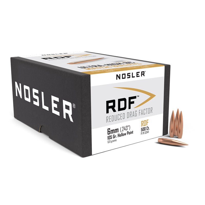 Nosler RDF Bullets 243 Calibre, 6mm (0.243" diameter) 105 Grain Hollow Point Boat Tail