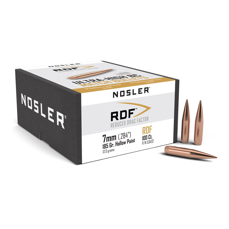 Nosler RDF Bullets 28 Calibre, 7MM (0.284" diameter) 185 Grain Hollow Point Boat Tail