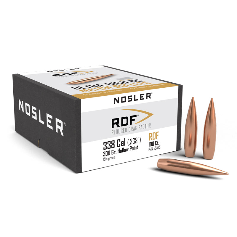 Nosler RDF Bullets 338 Calibre (0.338" diameter) 300 Grain Hollow Point Boat Tail 100/Box