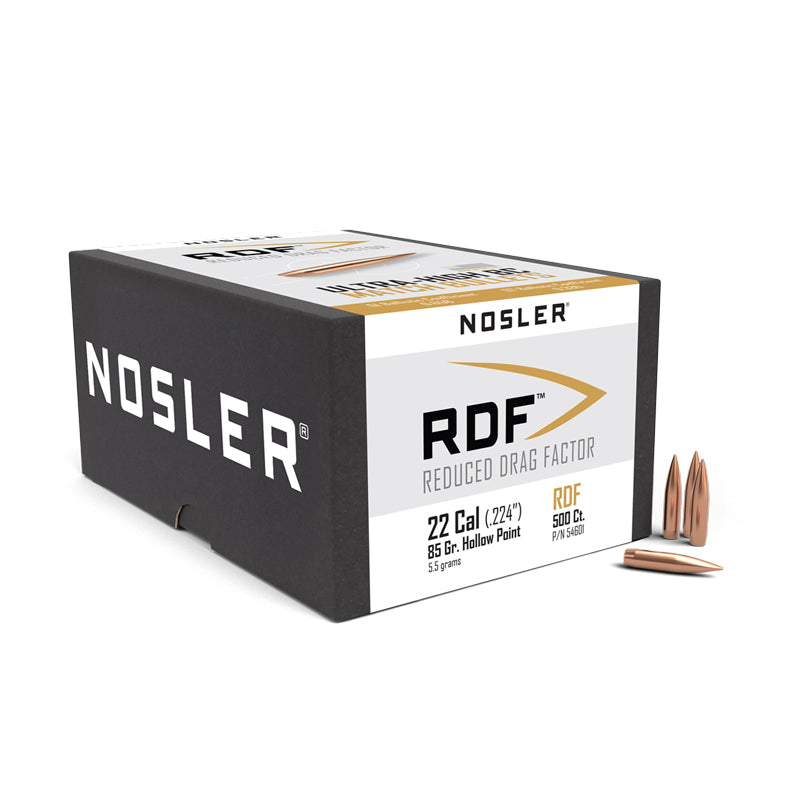 Nosler RDF Bullets 22 Calibre (0.224" diameter) 85 Grain Hollow Point Boat Tail