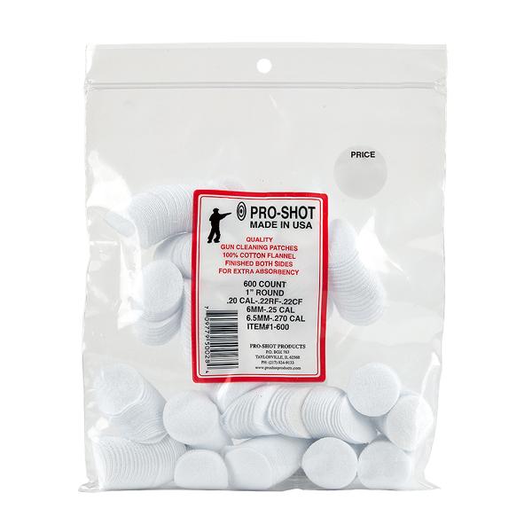 Pro-Shot 1 Inch Round 22-270 Calibre Cotton Flannel Cleaning Patches