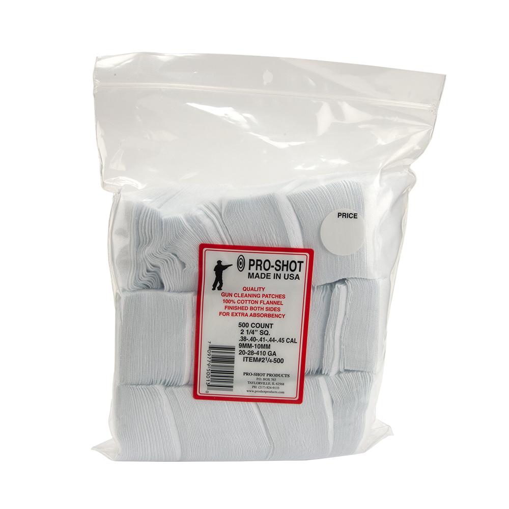 Pro-Shot 2-1/4 Inch Square .38 to .45 Calibre, .410-20 Gauge Cotton Flannel Cleaning Patches Pack of 500