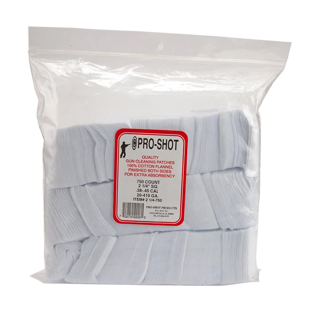 Pro-Shot 2-1/4 Inch Square .38 to .45 Calibre, .410-20 Gauge Cotton Flannel Cleaning Patches Pack of 750