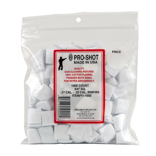 Pro-Shot 3/4 Inch Square .17 to .22 Rimfire Calibre Cotton Flannel Cleaning Patches Pack of 1000