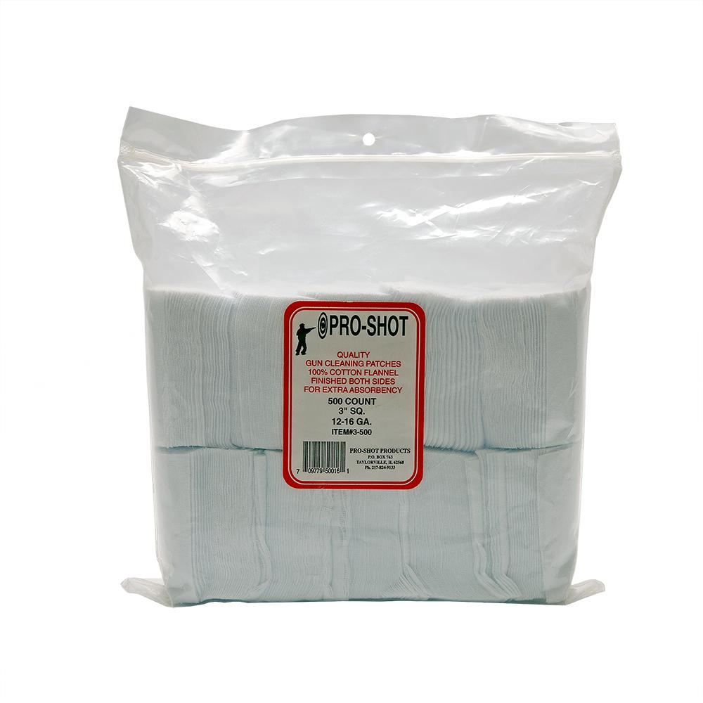 Pro-Shot 3 Inch Square 12 to 16 Gauge Cotton Flannel Cleaning Patches Pack of 500