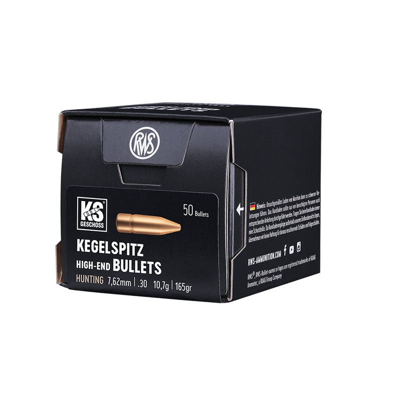 RWS KS Bullets 30 Calibre (.308" diameter) 165 Grain (Cone-Point), 50/Box