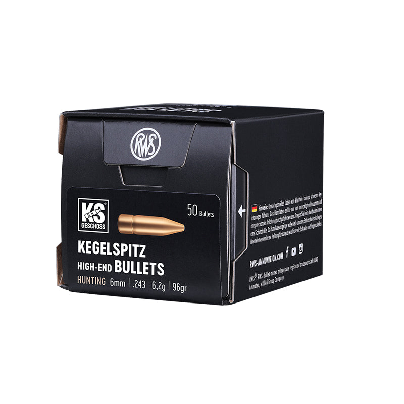 RWS KS Bullets 6MM (.243" diameter) 96 Grain (Cone-Point) Bullet, 50/Box