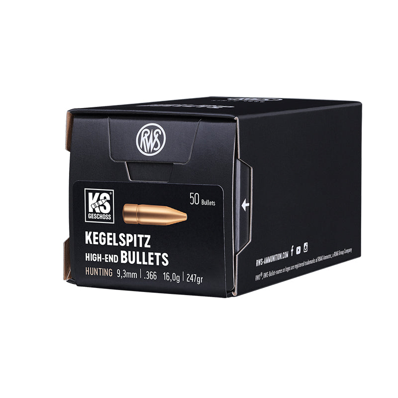 RWS KS Bullets 9.3MM (0.366" diameter) 247 Grain KS (Cone-Point), 50/Box
