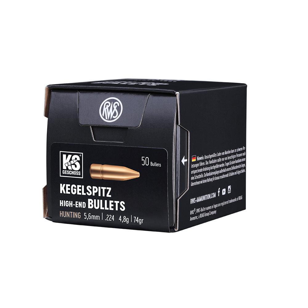 RWS KS Bullets 22 Calibre (.224" diameter) 74 Grain (Cone-Point), 50/Box