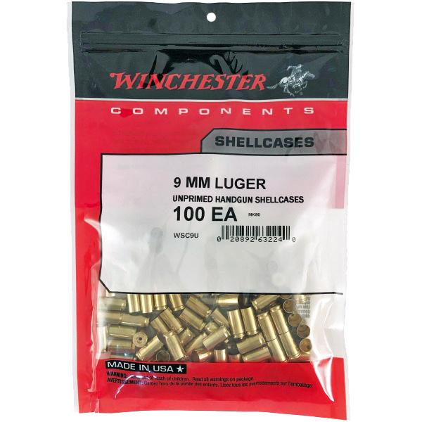 Winchester 9MM Luger Unprimed Pistol Brass 100/Bag